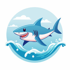 Obraz premium Cute Cartoon Shark in Ocean Waves Illustration
