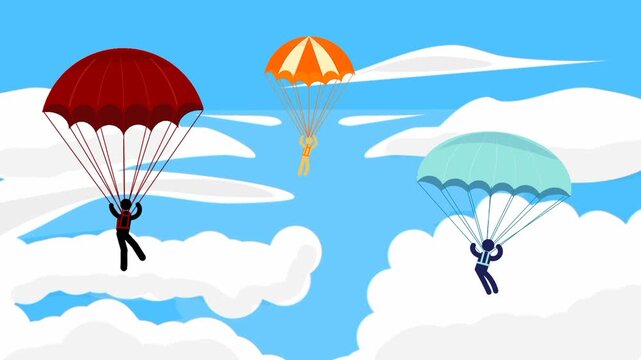 paragliding in the blue sky with colorful parachute. Aerial outdoor scene. Fun sport moment.