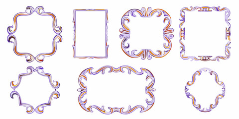 Collection of ornate decorative frames with purple and orange gradient accents on a white background