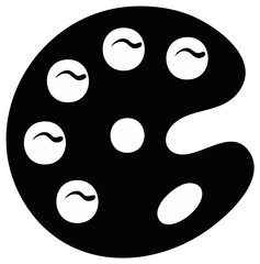 Black and white vector icon of a classic artist paint palette with paint blobs