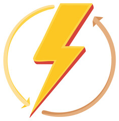 Vibrant yellow lightning bolt with circular arrows for power, energy, speed, and cycle concept