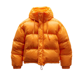 Bright orange puffer jacket with hood