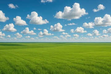 Fototapeta premium Endless emerald meadow under brilliant azure sky creating perfect pastoral landscape for agricultural themes