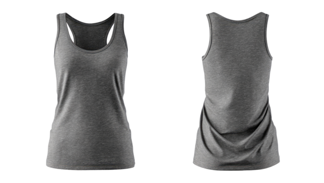 Gray tank top, front and back views