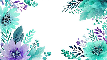 Fresh mint and lavender watercolor floral border arrangement