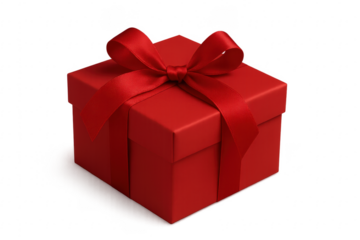 Red Gift Box with Beautiful Satin Ribbon Bow on Transparent Background