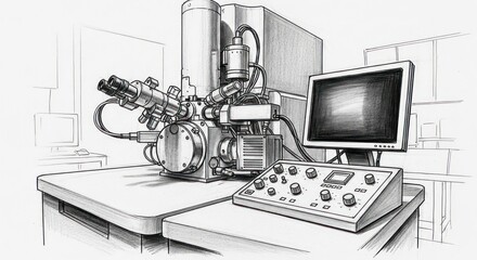 Detailed Technical Drawing of a Scanning Electron Microscope