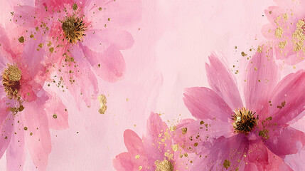 Luxurious pink watercolor flowers with subtle gold accents.