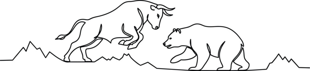 Dynamic bull and bear clash symbolizing market volatility and financial struggle