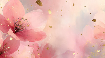 Luxurious pink floral art with gold accents watercolor style