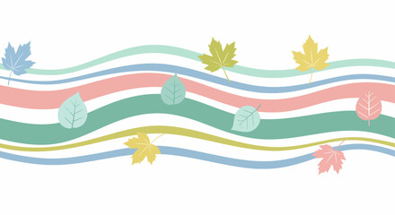 Colorful Autumn Leaves and Wavy Lines Design.