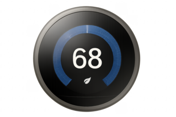 Smart Thermostat Showing 68 Degrees with Transparent Background