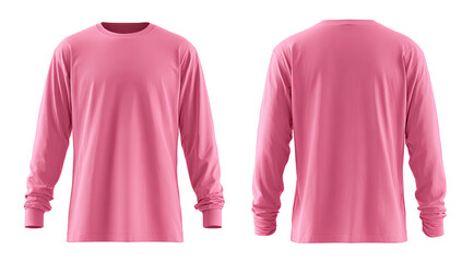 Front and back view of a vibrant pink long-sleeve t-shirt
