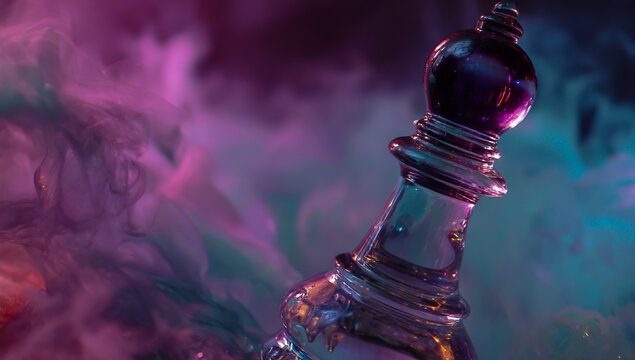 Mysterious ornate fantasy staff with glowing purple and blue smoke swirling around it