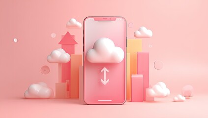 3D Rendered Smartphone with Cloud