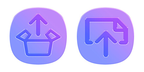 Creative 3D .translucent purple-blue glass style upload button icon. up arrow bottom symbol. Click here button. Save cloud import icon, push button, mobile application