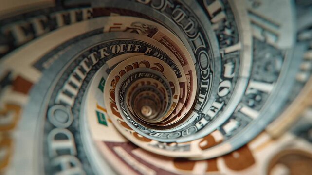Spiral money pattern currency collage abstract finance paper texture macro detail vortex design cash swirl wealth concept economy background