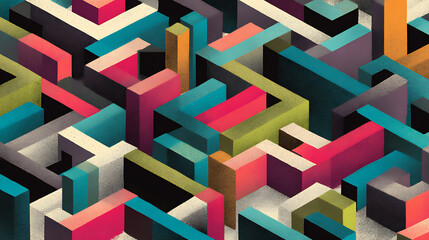 Illustrate the organized chaos of square pathways forming a digital labyrinth