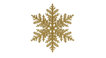 Gold Snowflake Ornament with Intricate Symmetrical Design on White Background
