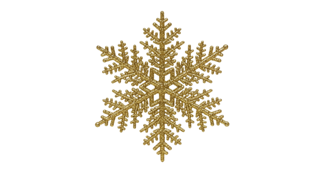 Gold Snowflake Ornament with Intricate Symmetrical Design on White Background - Powered by Adobe
