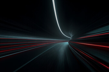 Abstract futuristic tunnel with glowing neon lights and motion blur effects