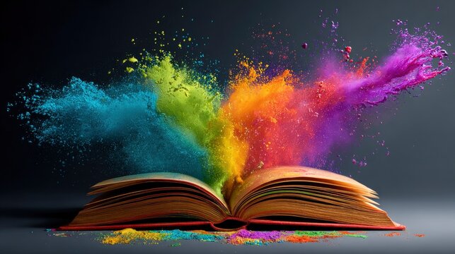 Colorful powder bursts from open book