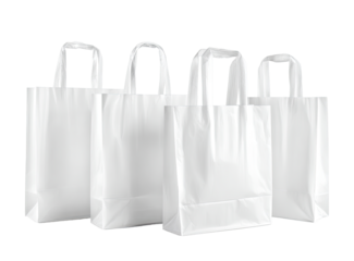 Four white, clear plastic shopping bags