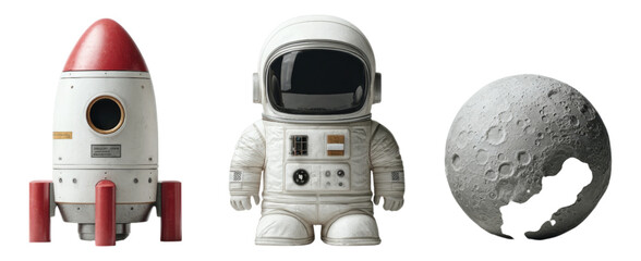 Retro Rocket and Astronaut with Moon Illustration