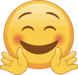 Smiling Emoji with Open Hands, A Happy and Cheerful Face, Cuddling or Hugging Emoticon, Vector Illustration