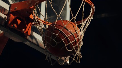 Cinematic Closeup: Basketball Ball Swishing Through Net Midair