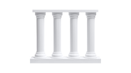 Four white classical columns in a row isolated on transparent background