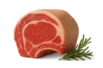 Fresh raw ribeye steak with rosemary on transparent background