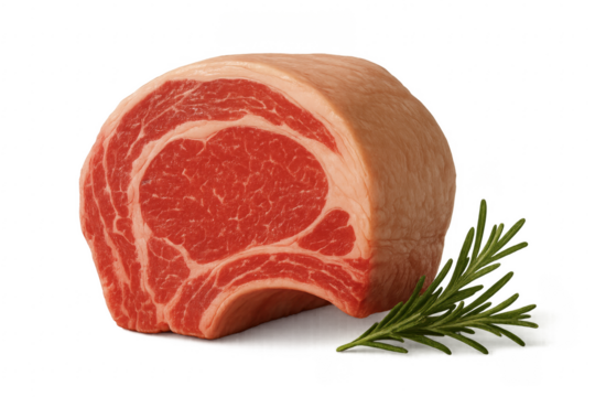 Fresh raw ribeye steak with rosemary on transparent background