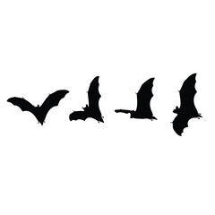 Fototapeta premium A set of four black bat silhouettes depicting various stages of a flight cycle.
