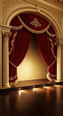 Elegant Theater Stage with Red Curtains.