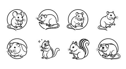 Fototapeta premium Charming Line Art An Assortment of Adorable Rodents and Squirrels