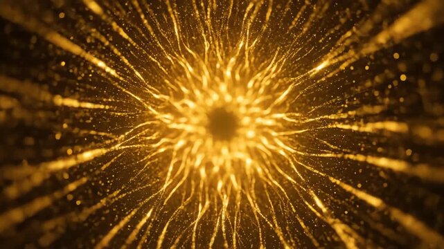 Seamlessly looping shimmering golden light tunnel with elegant particulate streams golden light tunnel, presentation, success