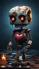 A forlorn robot with a heart of gold stands amidst the shadows, a beacon of hope
