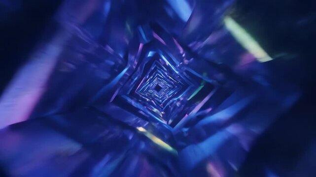 Seamlessly looping vibrant geometric light tunnel with sharp, angular movements artistic, creative, video background