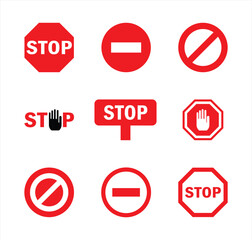 Vector red stop icon set. Stop Icon Object, Stop Icon Picture, Stop Icon Image - stock vector