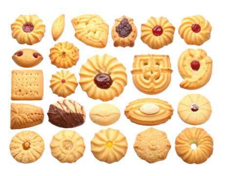 Buttery shortbread cookies assortment on white