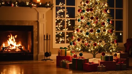 Cozy Christmas Eve scene with a beautifully decorated tree