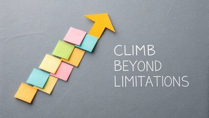 Colorful Sticky Notes Arranged in Arrow Shape Representing Growth and Motivation Climb Beyond Limitations