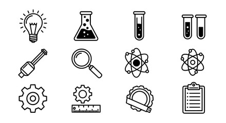 Science and Innovation Icon Set for Scientific Research and Creative Ideas