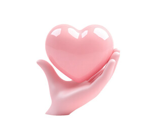 Pink heart in hand isolated on transparent background, a symbol of love and care