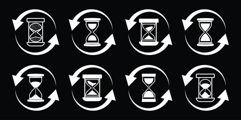 Hourglass icon set. Sand watch and sandglass, timer and watch symbol. timer symbol, time management, countdown, deadline, sand clock, minimalist design, productivity, business concept. eps 10