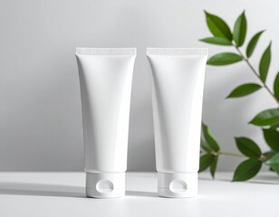 白い化粧品チューブ容器が並ぶシンプルなモックアップデザイン｜スキンケア,コスメ,パッケージ,ブランド,美容