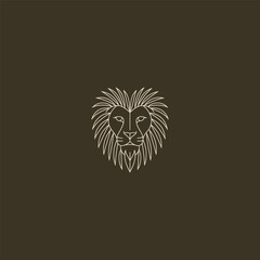 Lion with palm leaves line art minimalist tropical logo design.