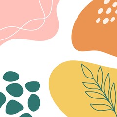 Abstract Organic Shapes and Leafy Branch Outline line art