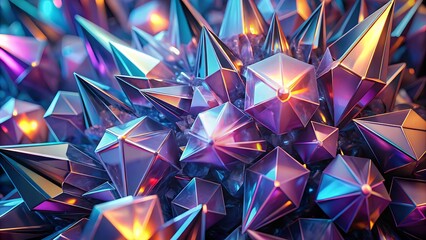 Abstract 3d crystal shards pattern with vibrant glowing edges and light reflections